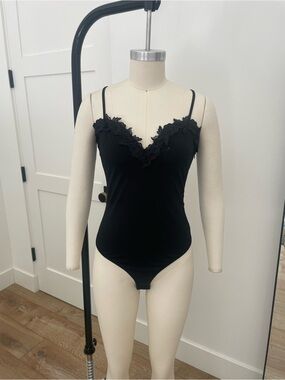 Black Lace-Trim Camisole Bodysuit